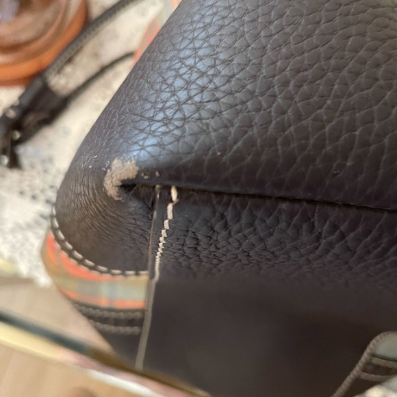 Dooney & Bourke coated cotton large drawstring bag w/ leather trim, used - Picture 8 of 12